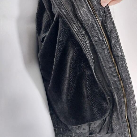 VINTAGE OSCAR PIEL! HOT BLACK GENUINE LEATHER, AMERICA BIKER/MOTO JACKET! SZ L - Picture 8 of 11